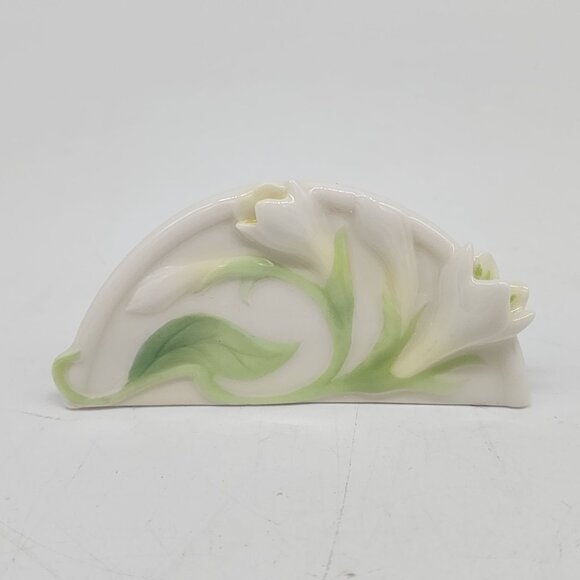 Set Of 4 Franz Porcelain Lily Place Holders Green & White Floral Design - Picture 3 of 6